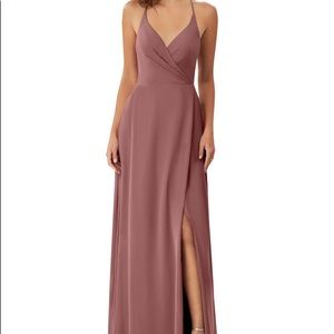 unaltered Azazie Davis dress in desert rose
